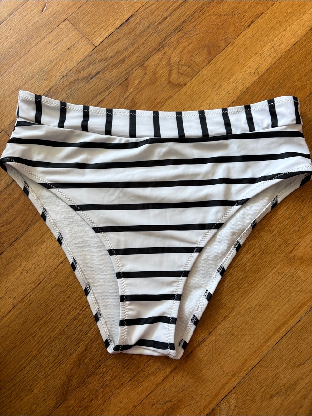 Striped High-Waist Swim Bottom in Black & White